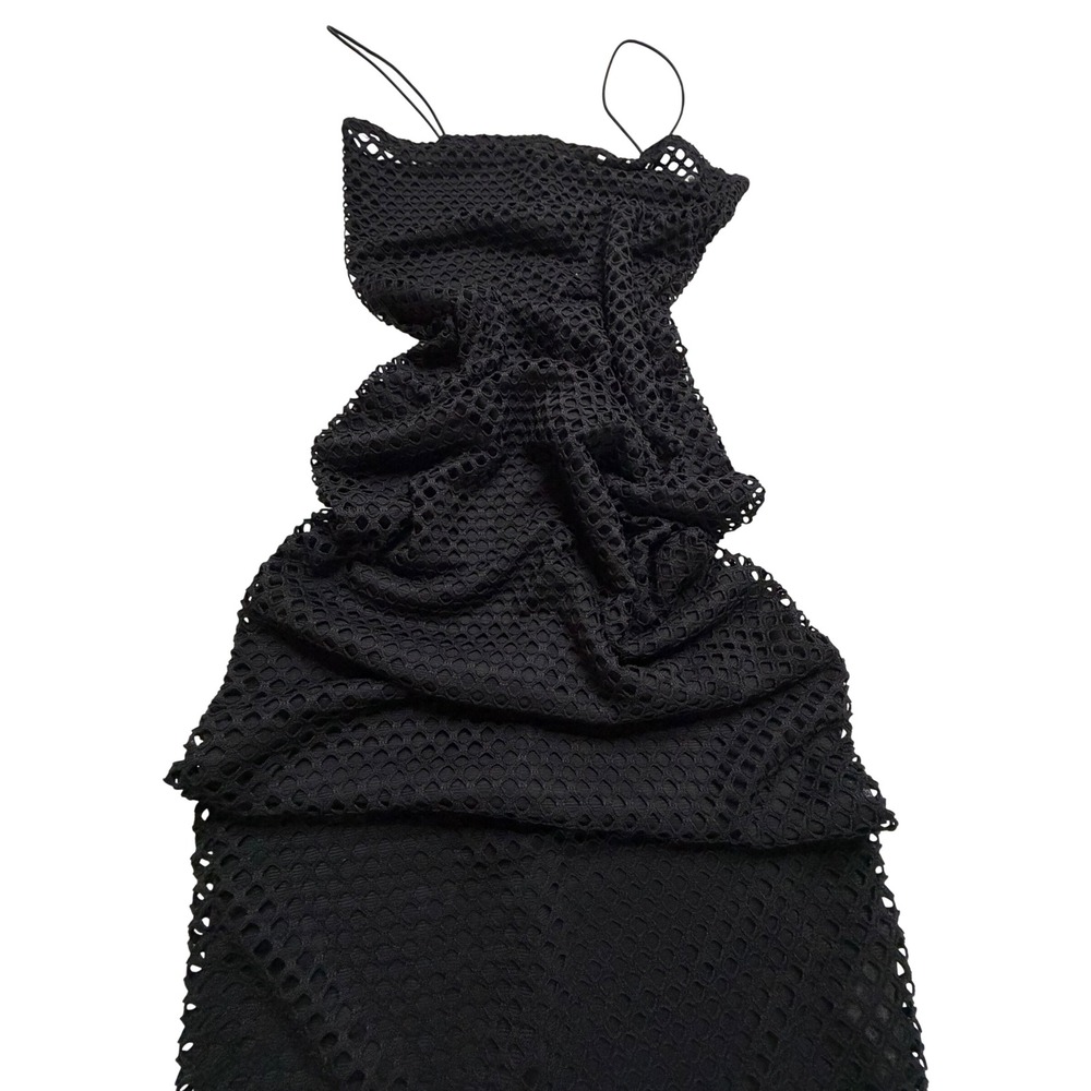 Forever 21 Black Mesh Overlay Midi Bodycon Dress Spaghetti Strap Womens Medium